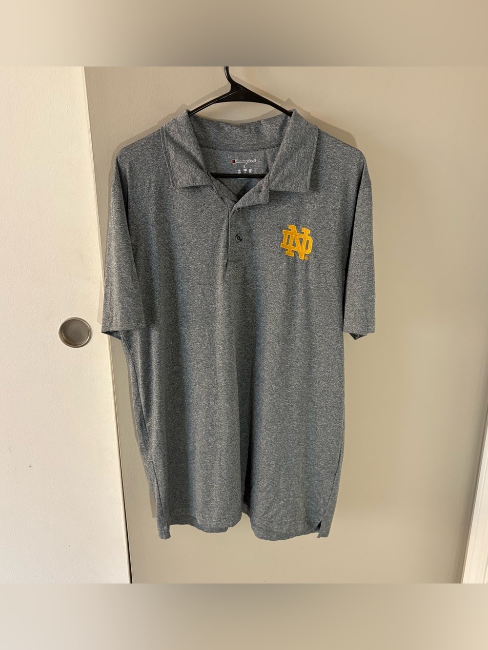 Champion Notre Dame NCAA Football Grey Dri-Fit Polo Shirt Size Men’s Large